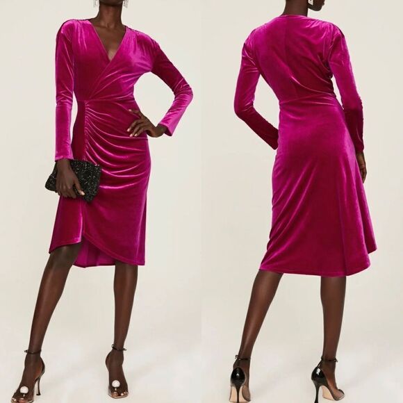 ATLEIN Collective Dress Womens Small S Pink Velvet Ruched Long Sleeve - Picture 1 of 10